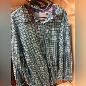 Robert Graham Blue and Green Plaid Shirt